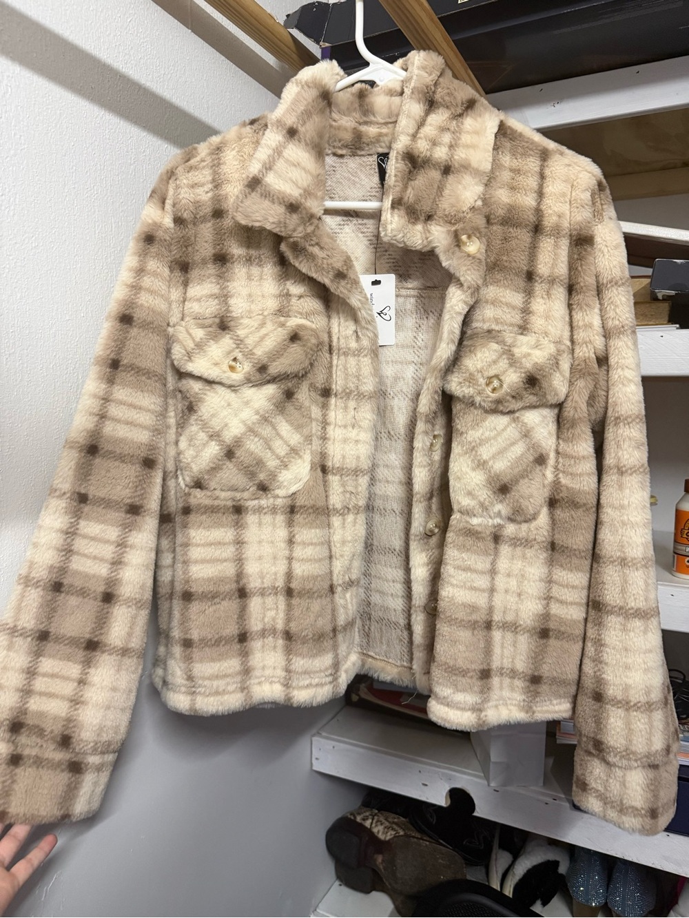 Windsor Cream and Taupe Plaid Teddy Jacket